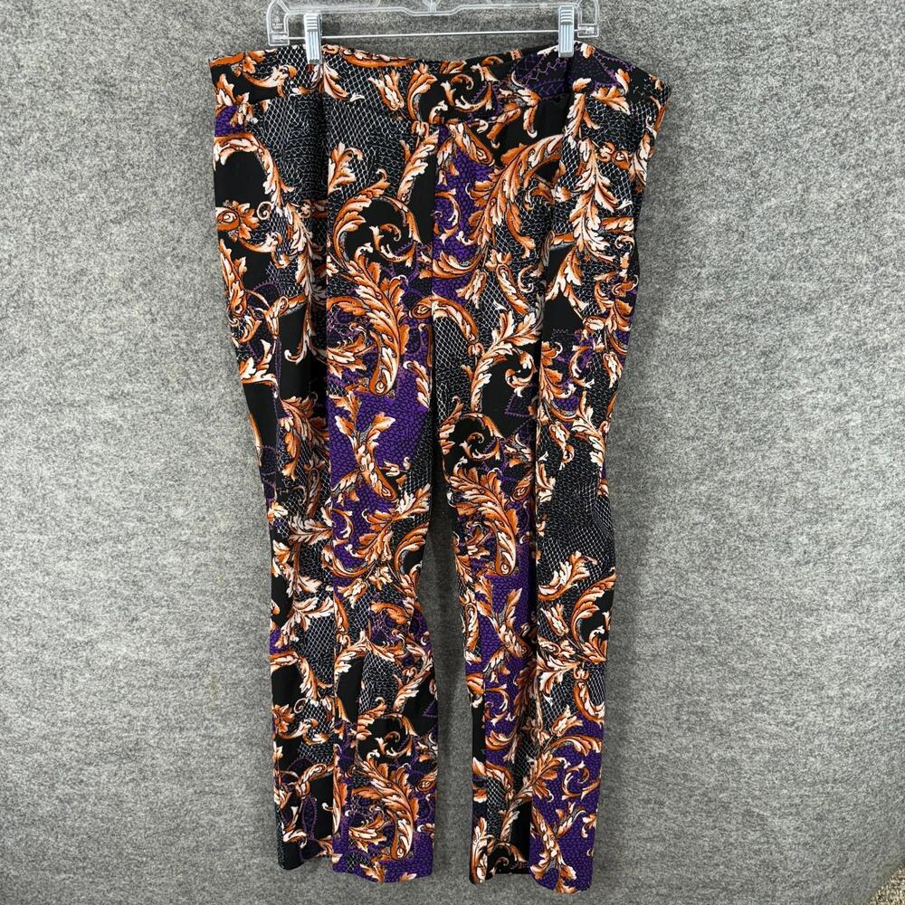 Ashley Stewart Pants Women 22/24 Plus Black Geometric Mid Rise Flat Front Chino